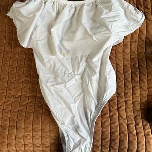 White one piece swim suit! Perfect for brides to be!